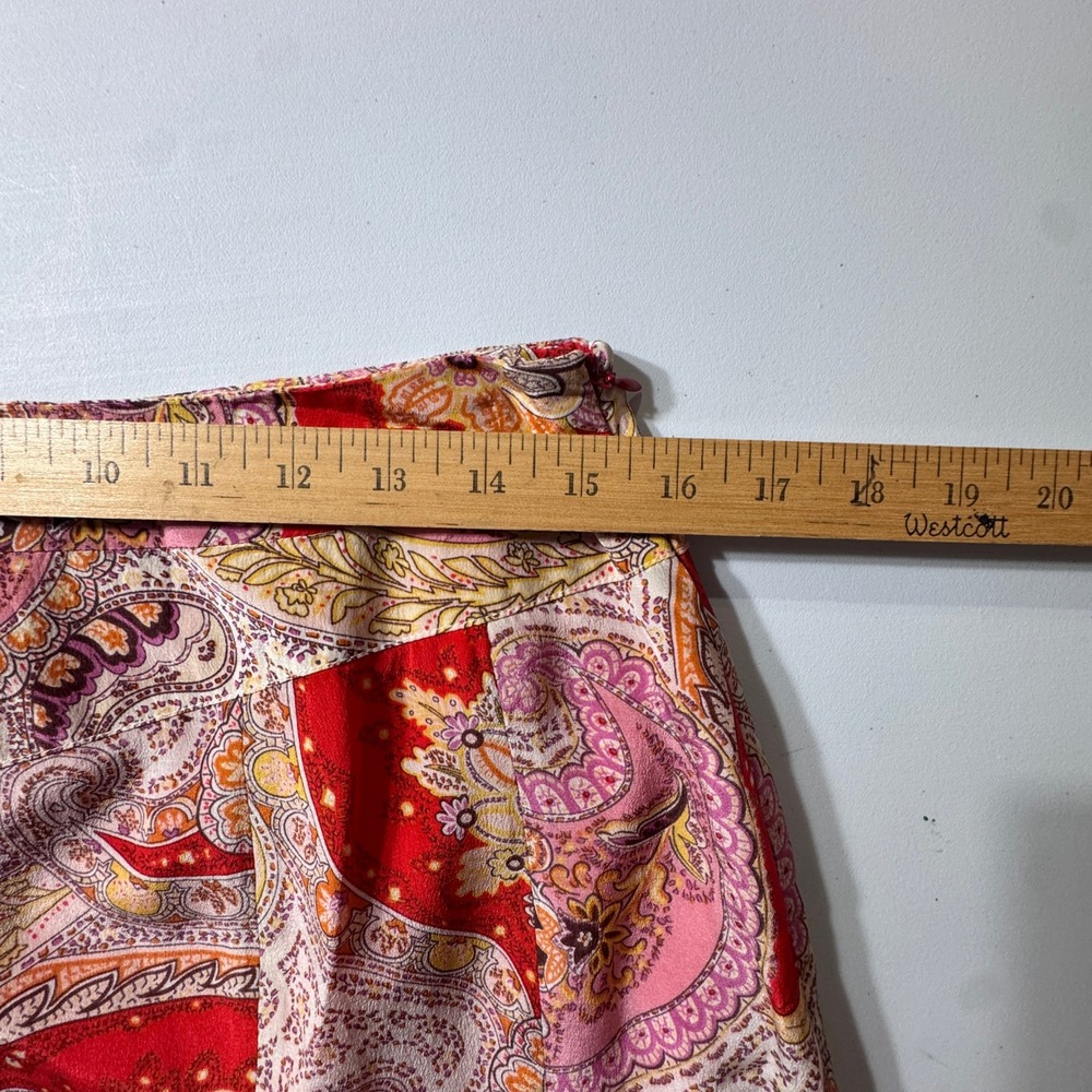 Worthington Silk Skirt Womens 10 Red Pink Paisley Knee Length Lined Fairy Boho - Picture 4 of 11